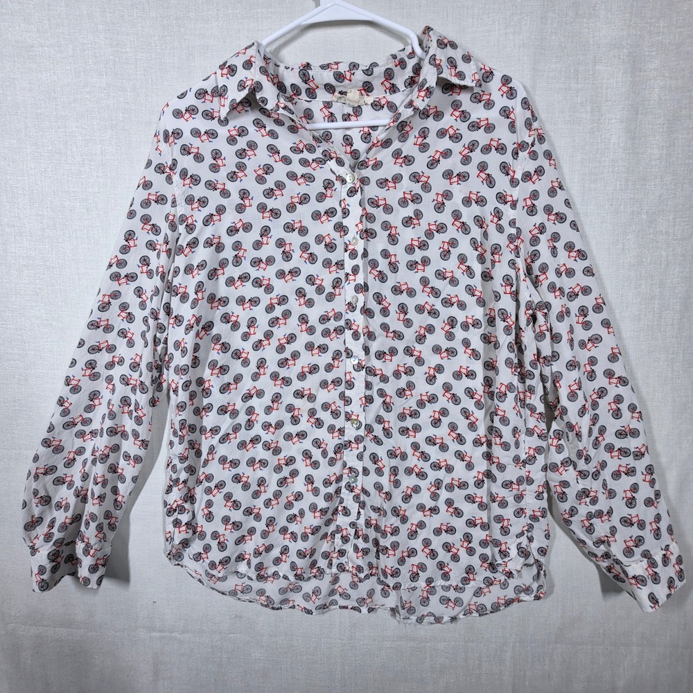 Jane Delancey Shirt Womens Large whimsical Bicycle Rayon Artsy Boho Top